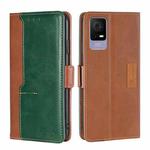 For TCL 405 / 406 / 408 Contrast Color Side Buckle Leather Phone Case(Light Brown + Green)