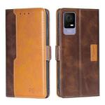For TCL 405 / 406 / 408 Contrast Color Side Buckle Leather Phone Case(Dark Brown + Gold)
