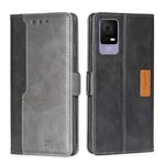 For TCL 405 / 406 / 408 Contrast Color Side Buckle Leather Phone Case(Black + Grey)