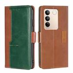 For vivo S16 / S16 Pro Contrast Color Side Buckle Leather Phone Case(Light Brown + Green)