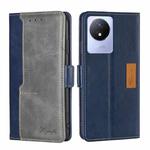For vivo Y02 4G Contrast Color Side Buckle Leather Phone Case(Blue + Grey)