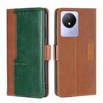 For vivo Y02 4G Contrast Color Side Buckle Leather Phone Case(Light Brown + Green)