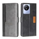 For vivo Y02 4G Contrast Color Side Buckle Leather Phone Case(Black + Grey)
