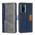 For Xiaomi Redmi K60E Contrast Color Side Buckle Leather Phone Case(Blue + Grey)