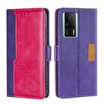 For Xiaomi Redmi K60E Contrast Color Side Buckle Leather Phone Case(Purple + Rose Red)