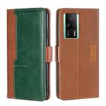 For Xiaomi Redmi K60E Contrast Color Side Buckle Leather Phone Case(Light Brown + Green)
