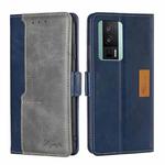 For Xiaomi Redmi K60 / K60 Pro Contrast Color Side Buckle Leather Phone Case(Blue + Grey)