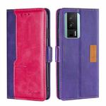 For Xiaomi Redmi K60 / K60 Pro Contrast Color Side Buckle Leather Phone Case(Purple + Rose Red)