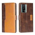 For Xiaomi Redmi K60 / K60 Pro Contrast Color Side Buckle Leather Phone Case(Dark Brown + Gold)