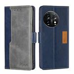 For OnePlus 11 Contrast Color Side Buckle Leather Phone Case(Blue + Grey)
