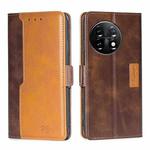 For OnePlus 11 Contrast Color Side Buckle Leather Phone Case(Dark Brown + Gold)