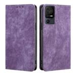 For TCL 40 SE RFID Anti-theft Brush Magnetic Leather Phone Case(Purple)