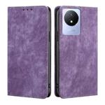 For vivo Y02 4G RFID Anti-theft Brush Magnetic Leather Phone Case(Purple)