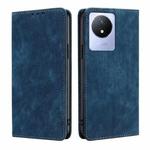 For vivo Y02 4G RFID Anti-theft Brush Magnetic Leather Phone Case(Blue)