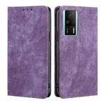 For Xiaomi Redmi K60E RFID Anti-theft Brush Magnetic Leather Phone Case(Purple)