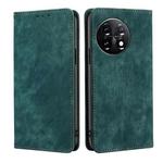 For OnePlus 11 RFID Anti-theft Brush Magnetic Leather Phone Case(Green)