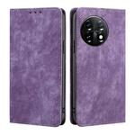 For OnePlus 11 RFID Anti-theft Brush Magnetic Leather Phone Case(Purple)