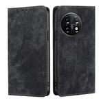 For OnePlus 11 RFID Anti-theft Brush Magnetic Leather Phone Case(Black)