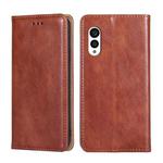 For Fujitsu Arrows N F-51C Gloss Oil Solid Color Magnetic Leather Phone Case(Brown)