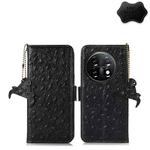 For OnePlus 11 5G Ostrich Pattern Genuine Leather RFID Phone Case(Black)