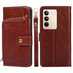 For vivo S16 / S16 Pro Zipper Bag Leather Phone Case(Brown)