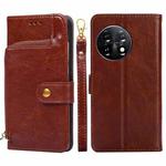 For OnePlus 11 Zipper Bag Leather Phone Case(Brown)