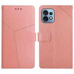 For Motorola Edge+ 2023 HT01 Y-shaped Pattern Flip Leather Phone Case(Pink)