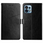 For Motorola Edge+ 2023 HT01 Y-shaped Pattern Flip Leather Phone Case(Black)