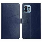 For Motorola Edge+ 2023 HT01 Y-shaped Pattern Flip Leather Phone Case(Blue)
