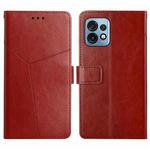 For Motorola Edge+ 2023 HT01 Y-shaped Pattern Flip Leather Phone Case(Brown)