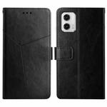 For Motorola Moto G73 5G HT01 Y-shaped Pattern Flip Leather Phone Case(Black)