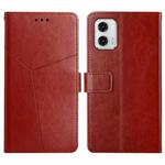 For Motorola Moto G73 5G HT01 Y-shaped Pattern Flip Leather Phone Case(Brown)