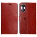 For OPPO A58 5G/A78 5G HT01 Y-shaped Pattern Flip Leather Phone Case(Brown)