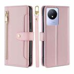 For vivo Y02 4G Sheep Texture Cross-body Zipper Wallet Leather Phone Case(Pink)