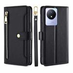 For vivo Y02 4G Sheep Texture Cross-body Zipper Wallet Leather Phone Case(Black)
