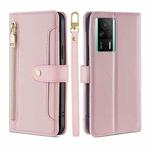 For Xiaomi Redmi K60E Sheep Texture Cross-body Zipper Wallet Leather Phone Case(Pink)