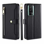 For Xiaomi Redmi K60 / K60 Pro Sheep Texture Cross-body Zipper Wallet Leather Phone Case(Black)