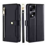 For Honor 80 GT Sheep Texture Cross-body Zipper Wallet Leather Phone Case(Black)
