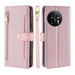 For OnePlus 11 Sheep Texture Cross-body Zipper Wallet Leather Phone Case(Pink)