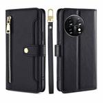 For OnePlus 11 Sheep Texture Cross-body Zipper Wallet Leather Phone Case(Black)