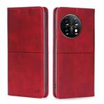 For OnePlus 11 Cow Texture Magnetic Horizontal Flip Leather Phone Case(Red)