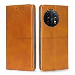 For OnePlus 11 Cow Texture Magnetic Horizontal Flip Leather Phone Case(Light Brown)