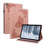 For Nokia T21 Butterfly Flower Embossed Leather Tablet Case(Rose Gold)