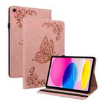 For iPad 10th Gen 10.9 2022 Butterfly Flower Embossed Leather Tablet Case(Rose Gold)