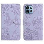 For Motorola Edge+ 2023 HT03 Skin Feel Butterfly Embossed Flip Leather Phone Case(Purple)