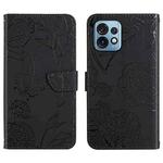 For Motorola Edge+ 2023 HT03 Skin Feel Butterfly Embossed Flip Leather Phone Case(Black)