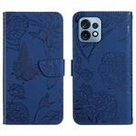 For Motorola Edge+ 2023 HT03 Skin Feel Butterfly Embossed Flip Leather Phone Case(Blue)