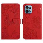 For Motorola Edge+ 2023 HT03 Skin Feel Butterfly Embossed Flip Leather Phone Case(Red)