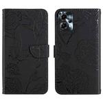 For Motorola Moto G23 4G/G13 4G HT03 Skin Feel Butterfly Embossed Flip Leather Phone Case(Black)