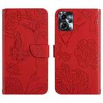 For Motorola Moto G23 4G/G13 4G HT03 Skin Feel Butterfly Embossed Flip Leather Phone Case(Red)